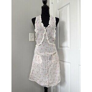 Handmade Halter Apron Dainty Floral Ruffle Housewife Feminine Cottagecore Retro
